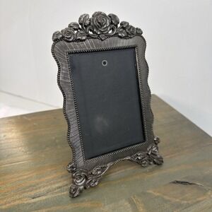 Vintage Ornate Dennis East Picture Frame Pewter /Metal Floral Roses Romantic 3x5